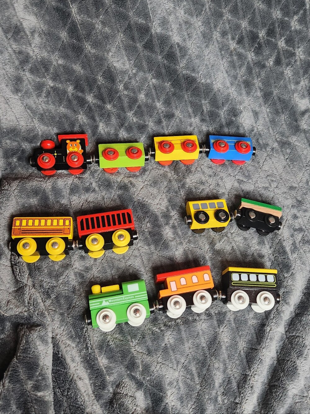 Wooden Magnetic Toy Train Cars & Engines Lot of 11 - Assorted Colors
